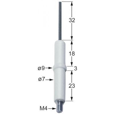 Electrod ceramic ø 7 mm, L 44+32 mm, filet M4 - 100701
