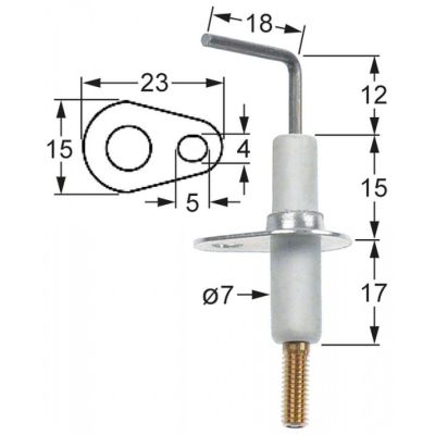Electrod de aprindere, lungime flansa 23mm, latime flansa 15mm, D1 ø 7mm, L1 - 12mm, L2 - 18mm - Cod 101782