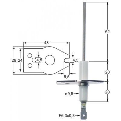Electrod de aprindere lungime flansa 48mm, latime flansa 29mm, latime flansa 2 : 20mm, L1 62mm - Cod 101784