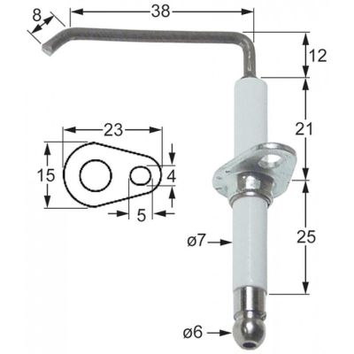 Electrod de aprindere ø 7 mm, flansa 23 x 15 mm - 101788
