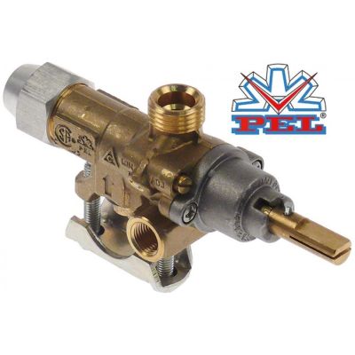Robinet de gaz PEL 21S cu prindere pe teava, ax ø 8 x 6,5 mm, lungime ax 22 mm, racord termocupla M9x1 - 101824