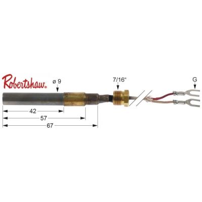 Termopila - generator termoelectric 750 mV, ø 9 x 65 mm, filet 7/16" - 102116