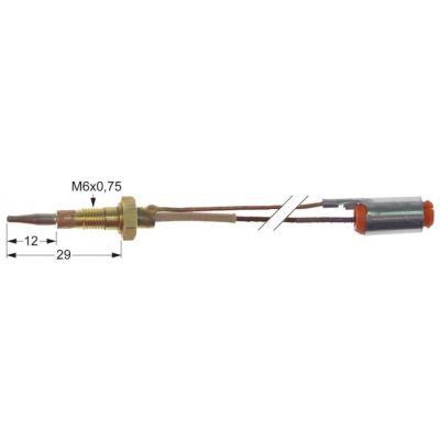 Termocupla cu 2 conductori L 600 mm, filet M6, cu mufa - 102127