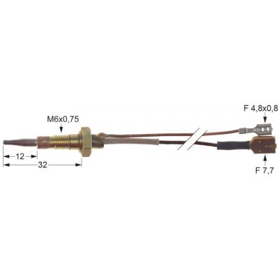 Termocupla cu fir L 750 mm, filet cap M6x0.75 mm - 102147