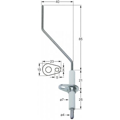 Electrod de aprindere ø 7 mm, flansa 23 x 15 mm - 102166