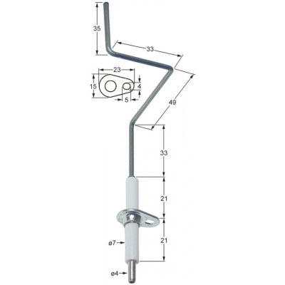 Electrod de aprindere, lungime flansa 23mm, latime flansa 15mm, D1 ø 7mm, L1 - 37mm, L2 - 55mm, L4 - 38mm - Cod 102168