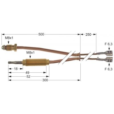 Termocuplu L 720mm, racord M8x1, cu 2 conductori - 102239