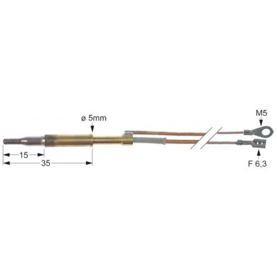 Termocuplu, L 600mm, cap ø 5mm cu 2 conductori - 102255