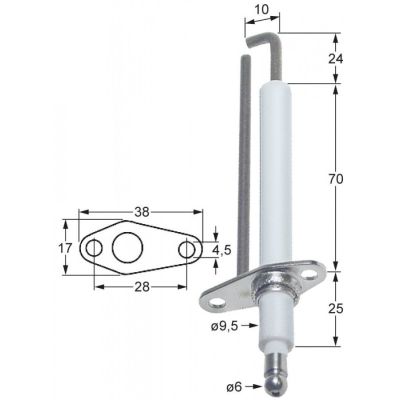 Electrod de aprindere, flansa 38 x 17mm, diam. ø 9,5mm - 102268