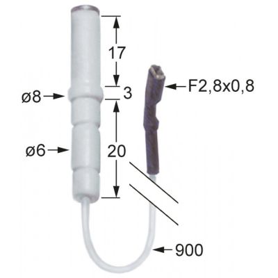 Electrod de aprindere D1 ø 6mm, D2 ø 8mm, BL1 17mm, BL2 3mm, BL3 20mm conexiune F 2,8x0,8mm - Cod 102312