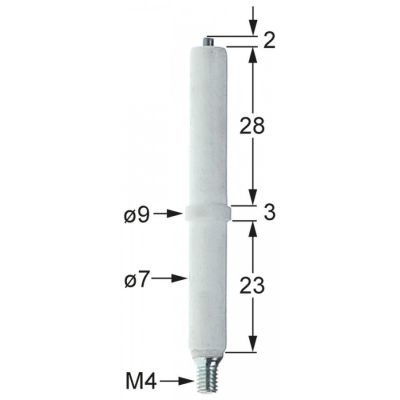 Electrod de aprindere, D1 ø 7mm, D2 ø 9mm, L1 2mm, BL1 28mm, BL2 3mm, BL3 23mm, conexiune M4 - Cod 102314