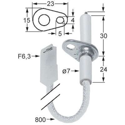 Electrod de aprindere, lungime flansa 23mm, latime flansa 15mm, D1 ø 7mm, L1 - 5mm, BL1 - 30mm - 102316
