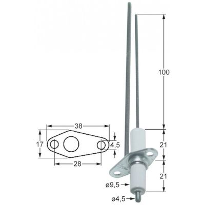 Electrod de aprindere cu 2 tije, ø 9,5 mm, flansa 17 x 38 mm - 102322