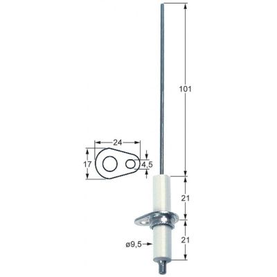 Electrod de aprindere, flansa 24 x 17 mm, D1 ø 9,5 mm, L1 101 mm - 102323