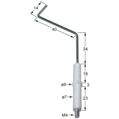 Electrod de aprindere, D1 ø 7mm, D2 ø 9mm, L1 34mm, L2 40mm, L3 14mm, BL1 18mm, BL2 3mm, BL3 23mm - Cod 102331