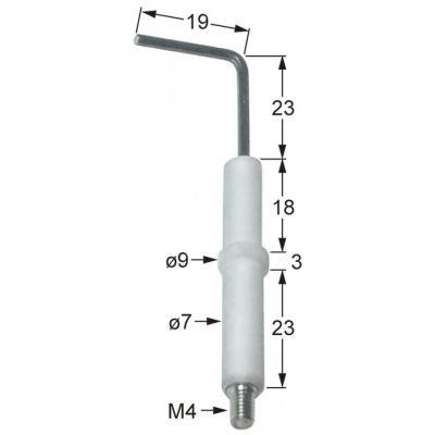 Electrod de aprindere, D1 ø 7mm, D2 ø 9mm, L1 23mm, L2 19mm, BL1 18mm, BL2 3mm, BL3 23mm, conexiune M4 - Cod 102333