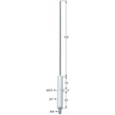 Electrod ceramic ø 7 mm, L 44+125 mm, filet M4, Zanolli AGAS0014, ELET0359 - 102339