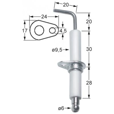 Electrod de aprindere ø 9,5 mm, flansa 24x17mm - 102361