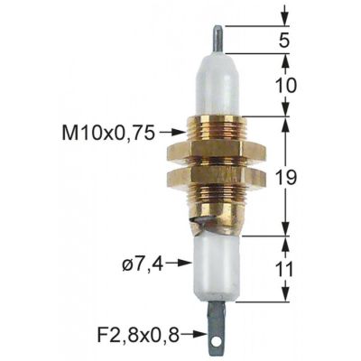 Electrod de aprindere ø 7,4 mm, filet M10x0,75, conector 2.8x0.8 mm - 103247