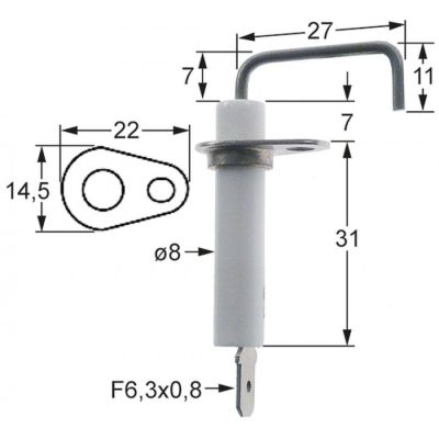 Electrod de aprindere ø 8 mm, flansa 22 x 14,5 mm - 103252