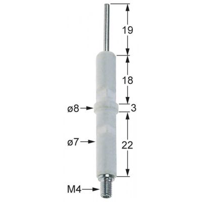 Electrod ceramic ø 7 mm, L 44+19 mm, filet M4 - 106516