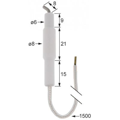 electrod de aprindere D1 ø 6mm D2 ø 8mm L1 6mm LC1 9mm LC2 21mm LC3 15mm lungime cablu 1500mm