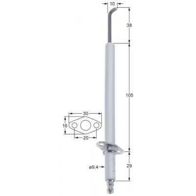 Electrod de aprindere ø 9,4 mm, L 185 mm, flansa 30 x 16 mm - 109111