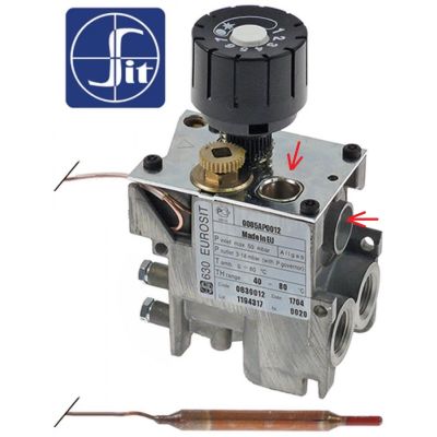 Valva de gaz termostatica 630 EUROSIT, 0085AP0012, 40-80 °C, Code 0.630.012, racorduri gaz 3/8", pentru bain marie, fara duze de reglaj flacara - 107835