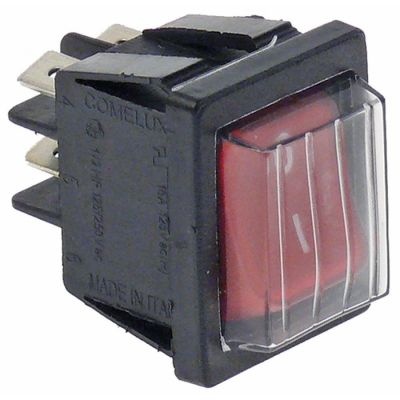intrerupator basculant dimensiuni de montaj 30x22mm roșu 2NO 250V 16A