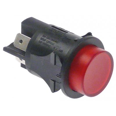 Intrerupator buton cu retinere, montare ø 25 mm, contacte 2 NO, 16 A, 250 V, iluminat rosu - 345160