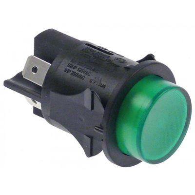 Intrerupator buton cu retinere, montare ø 25 mm, contacte 2 NO, 16 A, 250 V, iluminat verde - 345161