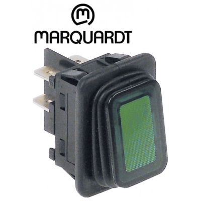 Intrerupator basculant cu revenire etans 16 A, 230 V, montare in fereastra 30x22 mm, iluminat verde - 345317