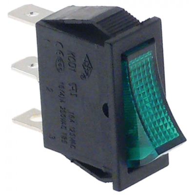 Intrerupator basculant, contact 16 A, 24 V, fanta montare 30 x 11 mm, cu lumina verde - 345381