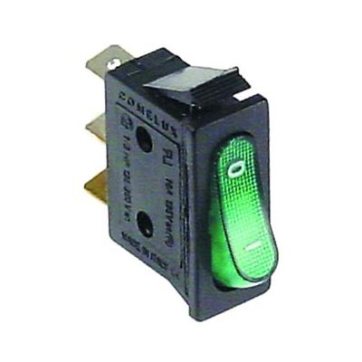 Intrerupator basculant 16 A, 250 V, iluminat verde, montare 30x11 mm - 345382