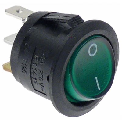 intrerupator basculant dimensiuni de montaj 20mm verde 1NO 250V 4A 0-1 racord 4,8mm