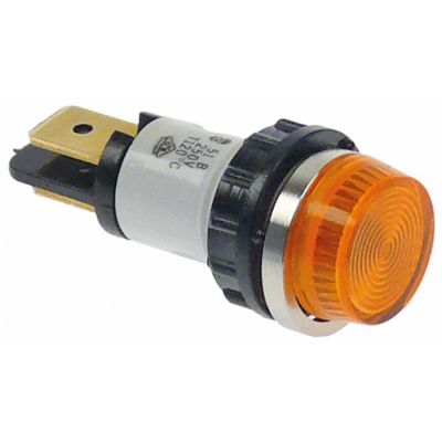 bec de semnalizare ø 18mm galben 250V racord F6,3 rez.temp. 120°C plastic/metal complet