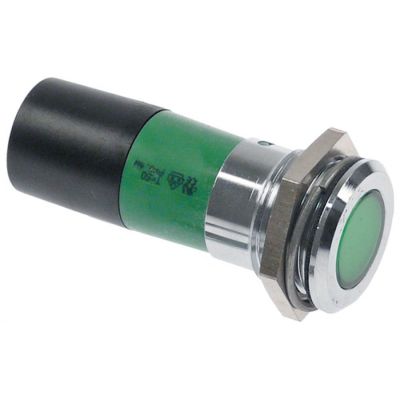 bec de semnalizare LED  ø montaj 24mm 230VAC verde racord fișă plată masculină 2,8mm 0.4watt