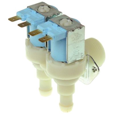 Electrovalva dubla pentru masina de gheata 230 V, intrare ¾", iesire 11,5 mm cu reductie de debit 1.5/2.5 l/min, galben/maro deschis - 370397