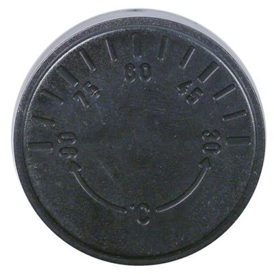 knob thermostat t.max. 90 °C ø 43 mm shaft ø 6x4,6mm flat surface -135° - Code 511304