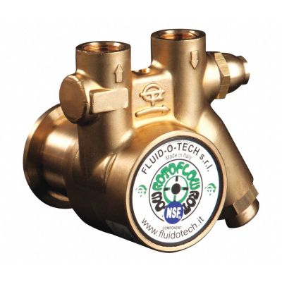 Pompa sifon Fluid-O-Tech PA301X, 300 litri / ora, montare cu colier, ax 4,9 x 11 mm, racorduri ø 3/8" NPT, cu filtru de apa oblic si bypass lateral pentru reglare presiune maxima 25 bari - PA0301XGANN0000