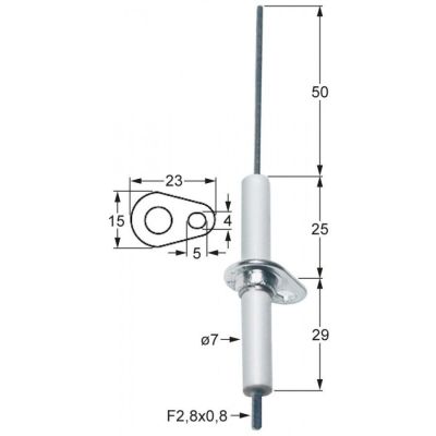 Electrod de aprindere cu flansa 23x15 mm, ø 7 mm - 100711