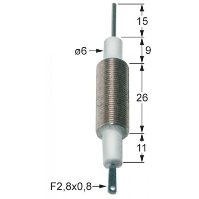 Electrod de aprindere ø 6 mm, conector 2,8 x 0,8 mm, filet de montare M10x0,75 - 100721