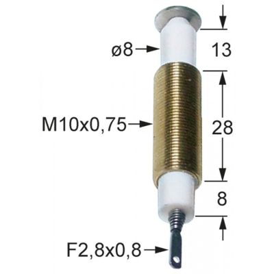 Electrod de aprindere ø 8 mm, conector 2,8 x 0,8 mm, filet de montare M10x0,75 - 100724