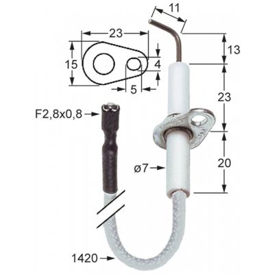 Electrod de aprindere ø 7 mm, flansa 23 x 15 mm, cablu 1420 mm - 100726