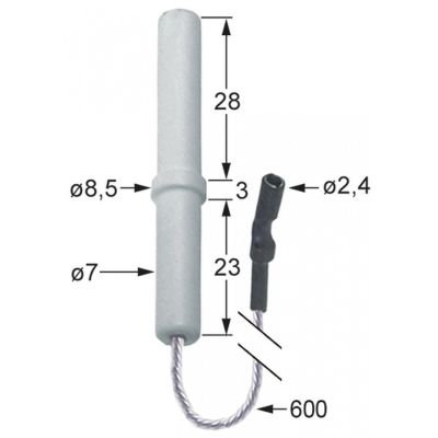 Electrod de aprindere ø 7 x 8,5 mm, lungime cablu 600 mm - 100733
