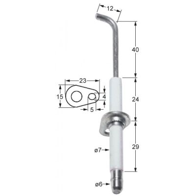 Electrod de aprindere ø 7 mm, flansa 23 x 15 mm - 100734