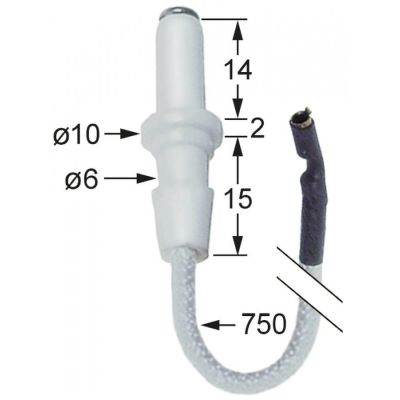 Electrod de aprindere ø 6 / 10 mm, lungime cablu 750 mm - 100738