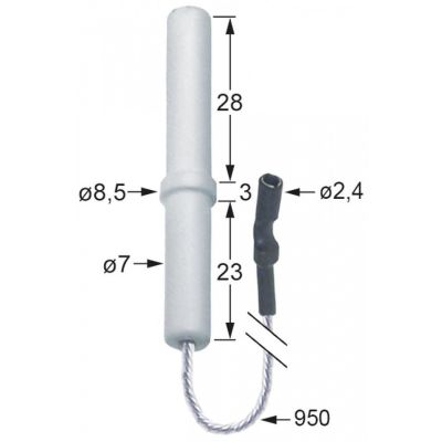 Electrod de aprindere ø 7 / 8,5 mm, lungime cablu 950 mm, conector cilindric ø 2,4 mm - 100746