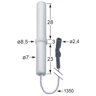 Electrod de aprindere ø 7 / 8,5 mm, lungime cablu 1350 mm, conector ø 2,4 mm - 100747