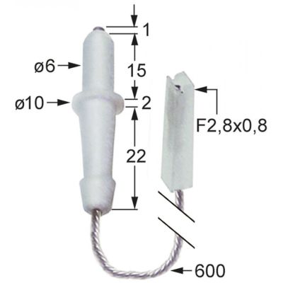 Electrod de aprindere ø 6 / 10 mm, L 40 mm, cu cablu 600 mm, papuc 2,8 mm - 100753